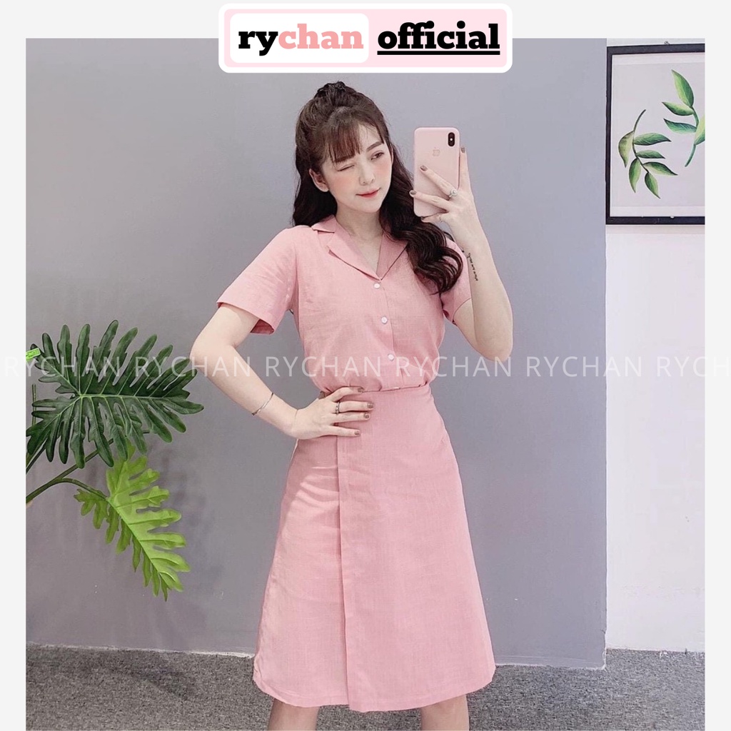 Đầm Xòe Sơ Mi Cổ Vest Đắp Vạt 3 Màu - DX988