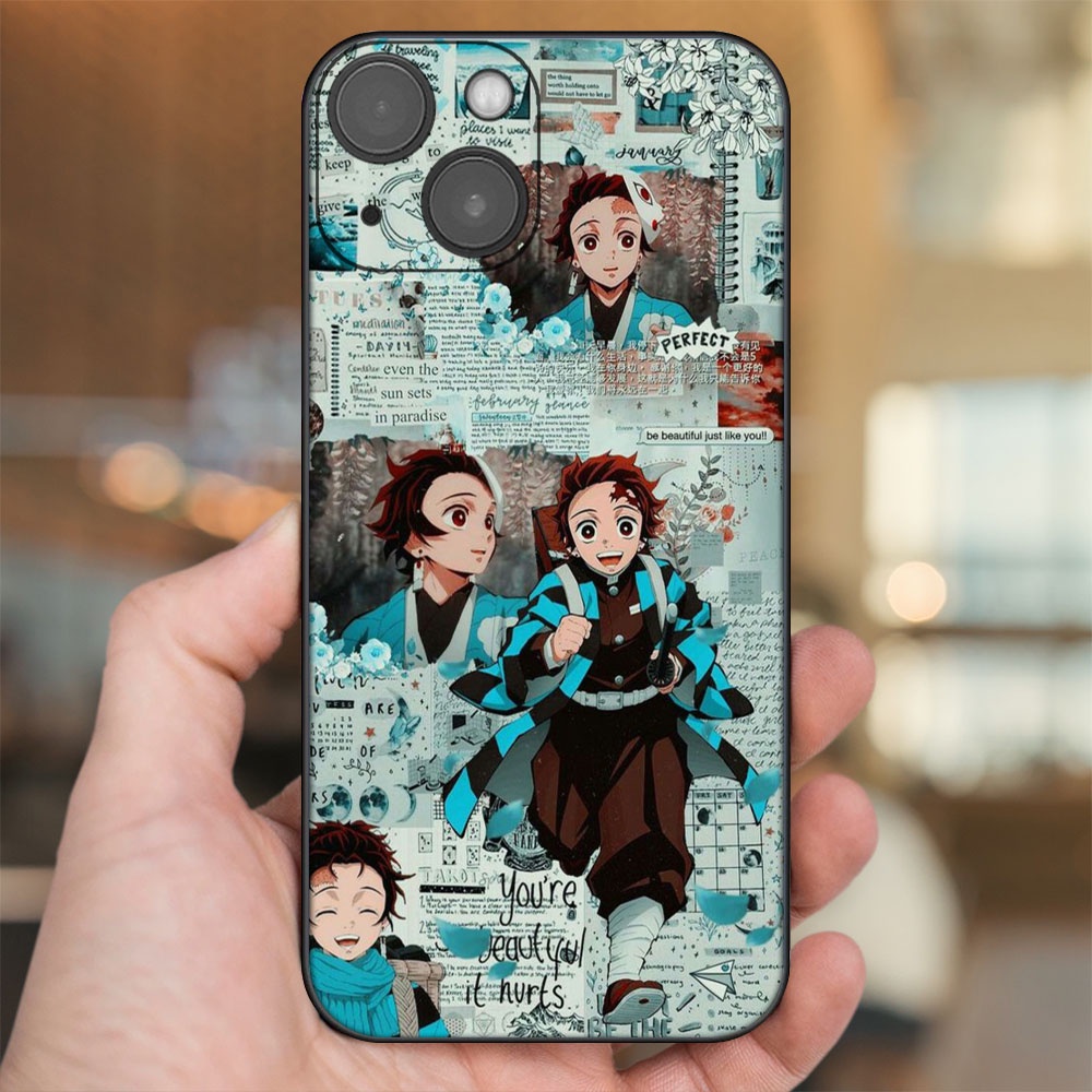 Ốp lưng iPhone 14 dẻo đen cạnh vuông in hình Tanjiro Kimetsu No Yaiba
