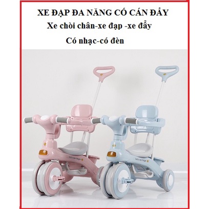 Xe Đạp 3 Bánh Cho Bé Có Cán Đẩy ,Có Nhạc Đèn Cho Bé Từ 1 -5 Tuổi.BH 1 năm