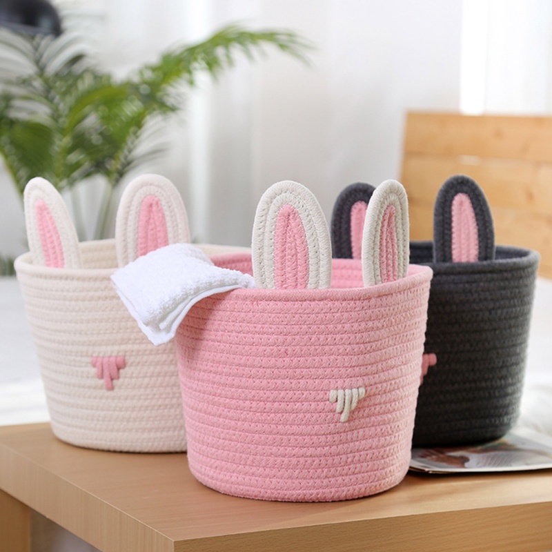 Giỏ Vải Cotton Đựng Đồ Chơi / Kẹo / Đồ Ăn Vặt Đa Năng Họa Tiết Thỏ Phục Sinh Hoạt Hình Dành Cho Trẻ