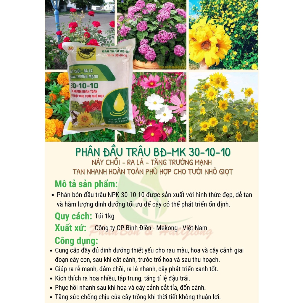 Phân Bón Đầu Trâu NPK 30-10-10 Kích Ra Rễ, Giúp Nảy Chồi, Ra Lá, Tăng Trưởng Mạnh - Shop Phân Bón và Hạt Giống