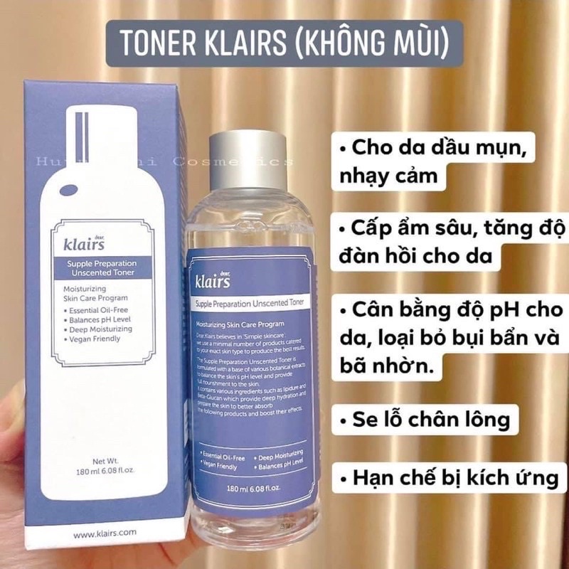 Nước Hoa Hồng Không Mùi Dành Cho Da Nhạy Cảm Klairs Supple Preparation Unscented Toner 180ml