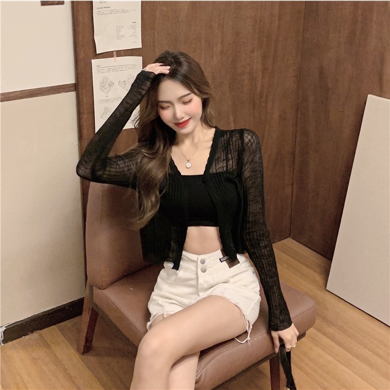 Áo Khoác Cardigan Dệt Kim Tay Dài Cổ Chữ V Chống Nắng Thời Trang Cao Cấp