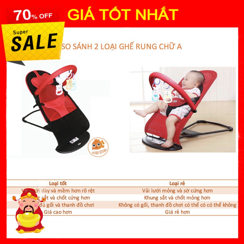 Ghế nhún tạo rung lưới thoáng khí gối đầu - ghế rung nhún đa năng cho bé nằm chơi ngủ uống sữa1079