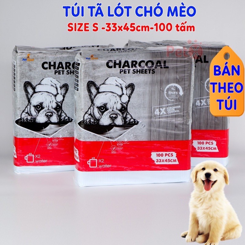 Bịch tấm lót vệ sinh Lót chuồng cho chó mèo thấm hút và khử mùi CHARCOAL 2 size (45x60cm-50 miếng và 33x45cm-100 miếng)