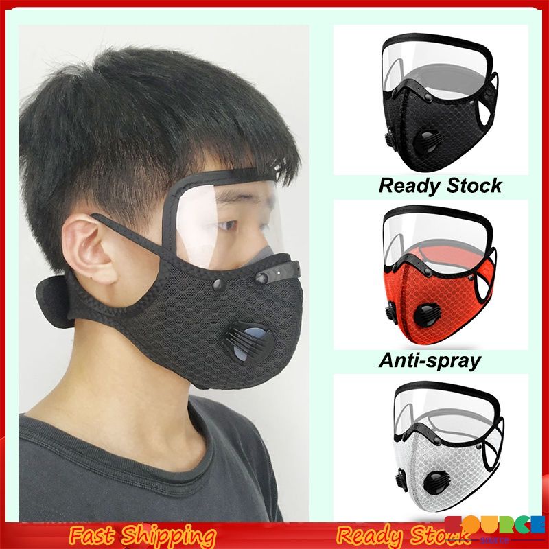 Anti-Fog And Activated Carbon blocc face Mask Dustproof Full Faceshield Glasses Face Shield Bicycle Masks Mountain Riding Bike With Air Valve sourceu