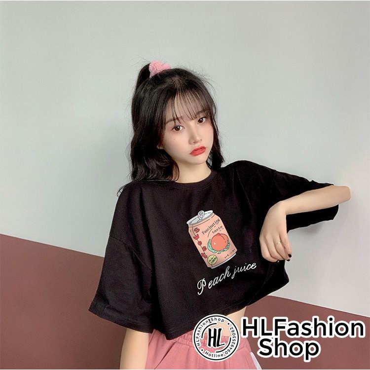 Áo croptop thun nữ trà đào peach juice siêu xinh, áo thun nữ HLFashion