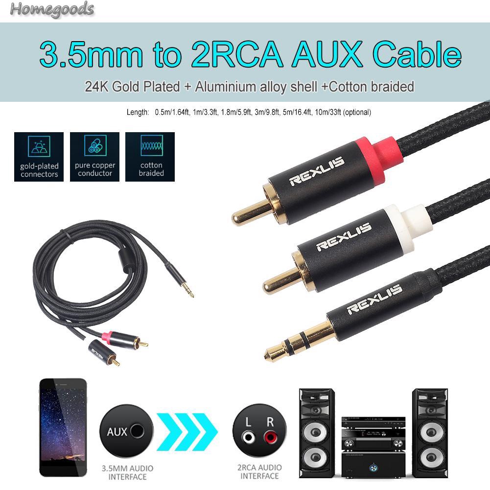 Dây Cáp Âm Thanh 2 Rca Đầu Cắm 3.5mm Chất Lượng Cao