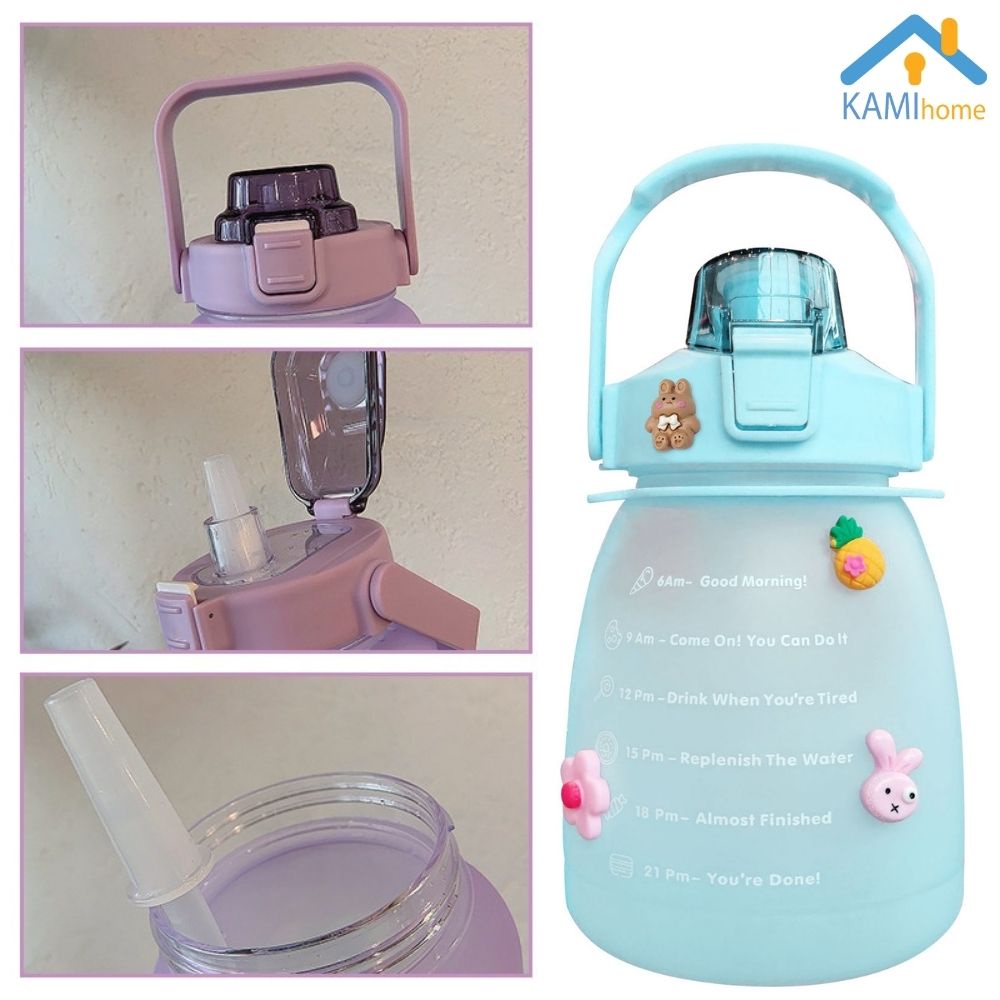 Bình nước cỡ lớn chia vạch 1.000-1.200-2.000ml (Hàng chuẩn có kèm Ống hút) KM22045