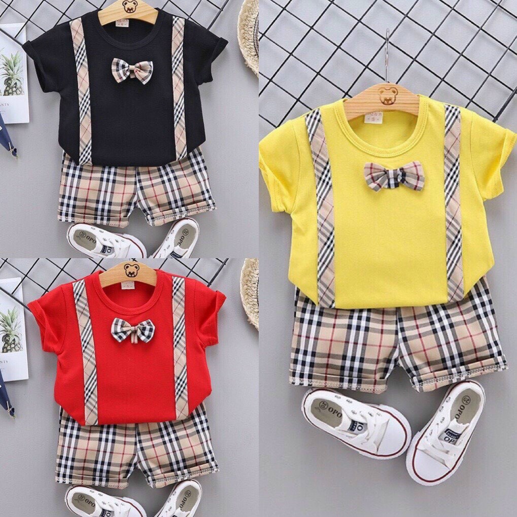 Bộ quần áo cộc tay nơ HD, nơ hai dây cho bé trai, bé gái mặc đều xinh cực hot - SUMO KIDS