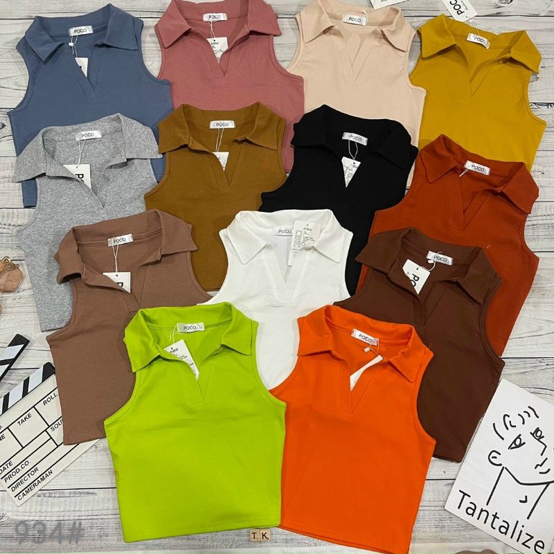 Áo ba lỗ cổ bẻ croptop ôm body