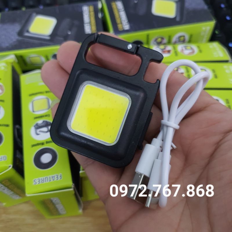 (2 cái) Đèn pin móc khóa mini đa năng, led COB, sạc USB