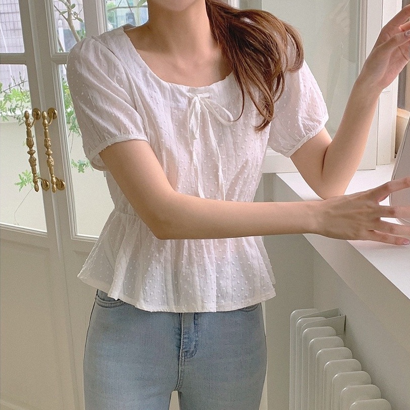 SUXI Áo Sơ Mi Tay Ngắn Cổ Vuông Màu Trơn Ngọt Ngào Dễ Thương Phong Cách Hàn Quốc Thời Trang Mùa Hè Cho Bạn Gái