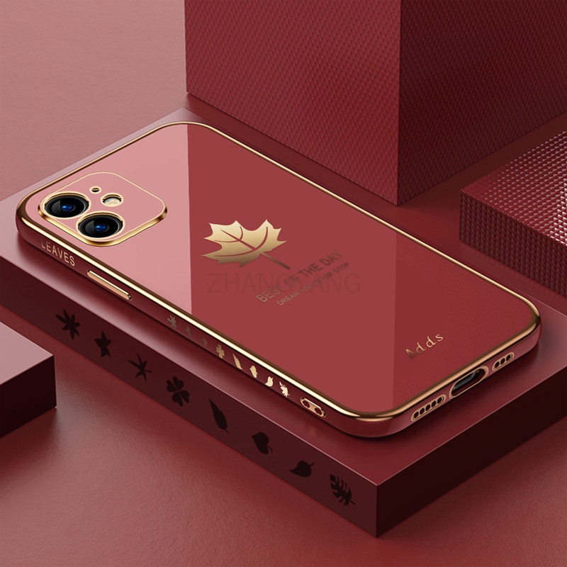 Ốp Điện Thoại Silicon TPU Mạ Điện Họa Tiết Lá Phong Kèm Dây Đeo Cho iPhone 11 iPhone 11 pro iPhone 11 pro max