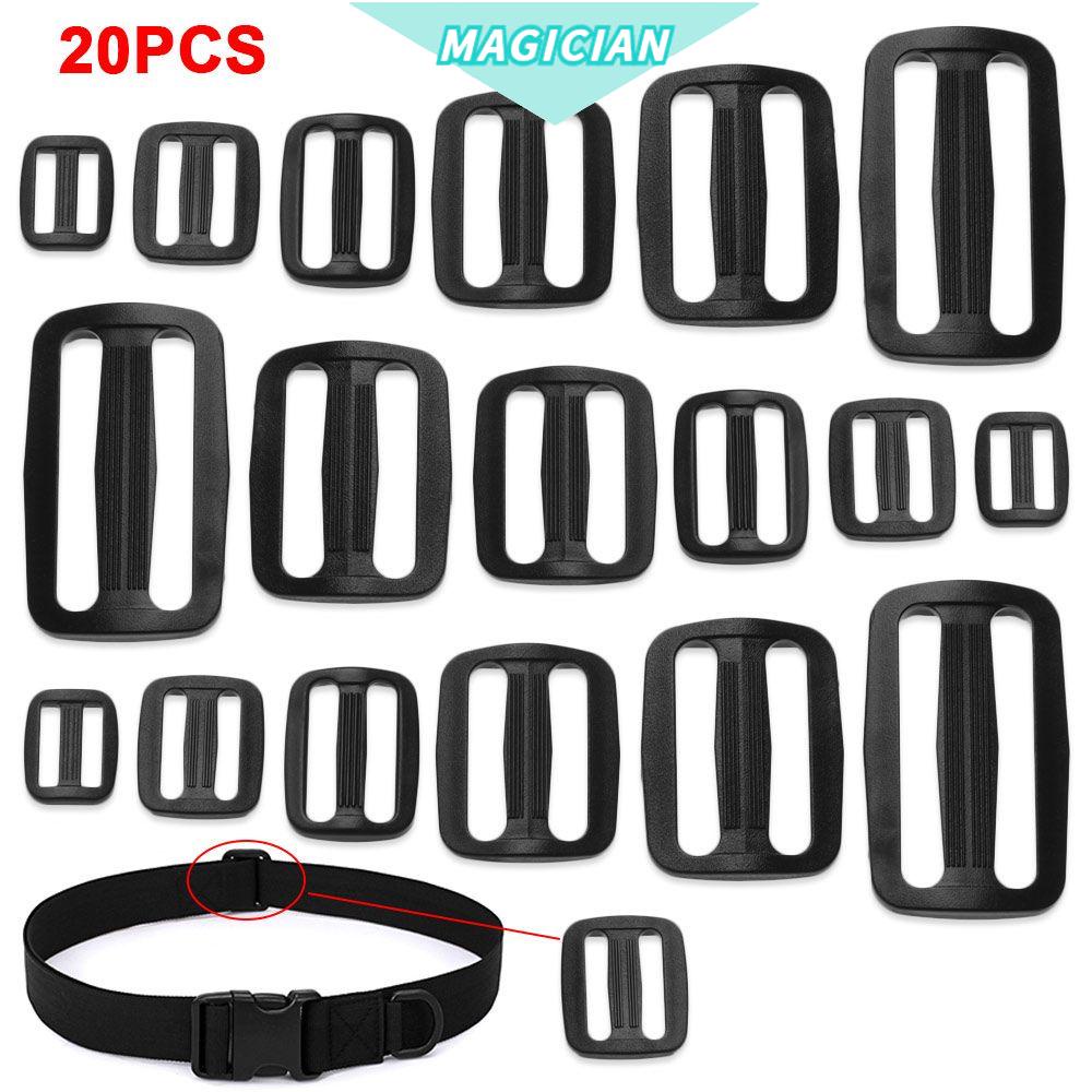 Bộ 20 khóa trượt bằng nhựa màu đen cỡ 15/20/25/32/38/50mm có thể điều chỉnh tiện dụng