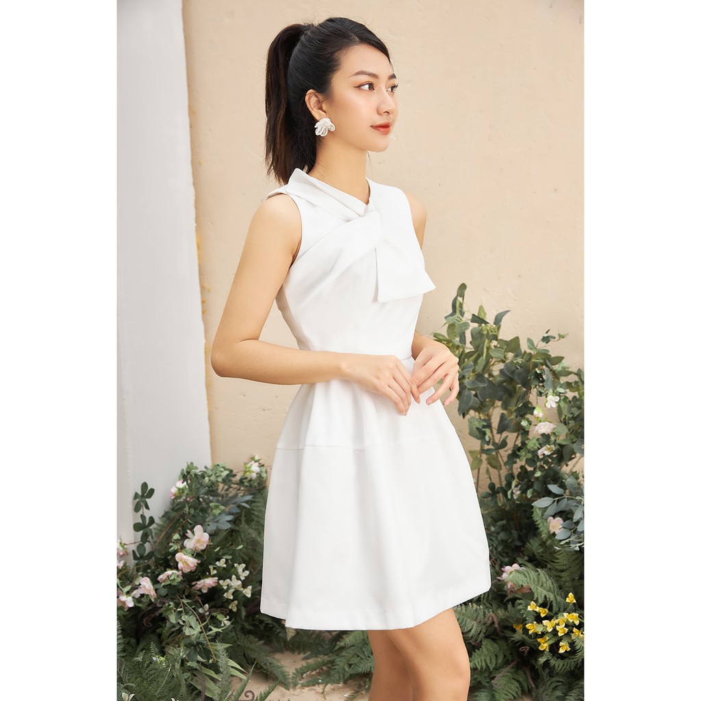 Đầm Xòe Xoắn Nơ Cổ 20 AGAIN DEW0575 | BigBuy360 - bigbuy360.vn
