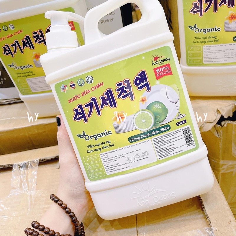 Nước rửa bát organic ánh dương 1.8l can  hàng chuẩn công ty - 1 thùng 3 can - ảnh sản phẩm 1