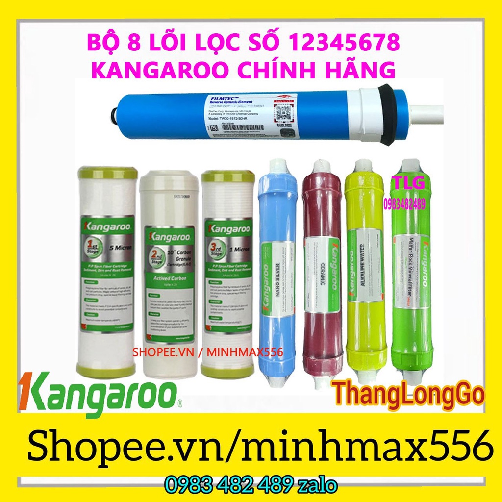 COMBO 8 LÕI LỌC NƯỚC KANGAROO SỐ 1-2-3-4-5-6-7-8 | GỒM BỘ 123 - RO DOW DuPont - NANO - CERAMIC - ALKALINE - MAIFAN