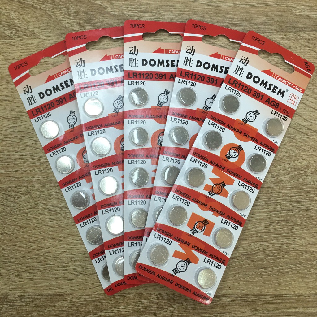 Combo 5 vỉ pin  Domsem 1120 LR1121 1121 AG8 G8Alkaline 1.55V