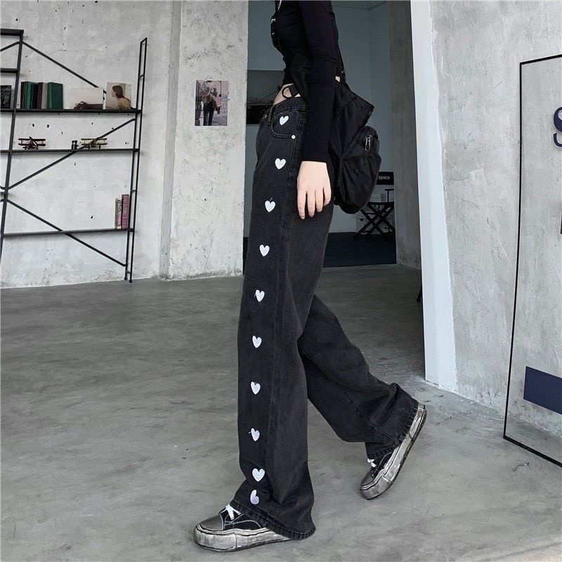 Quần jeans Dài Lưng Cao Ống Rộng Thời Trang Xuân Thu Cho Nữ