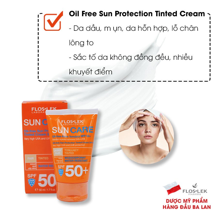 ✅[ Chính hãng Floslek] Kem chống nắng kiềm dầu Floslek Sun Oil Free Protection Tinted Cream SPF50+_50ml
