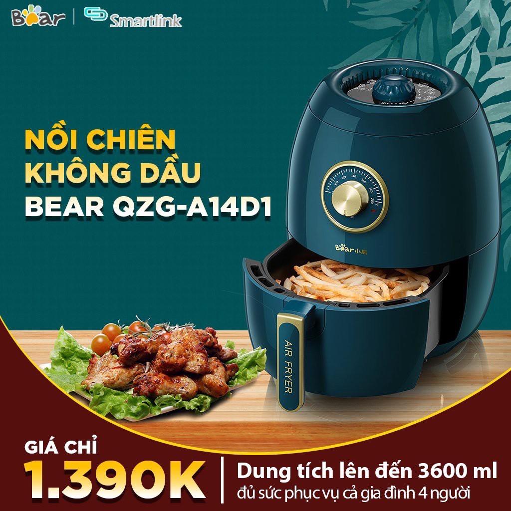 💥HÀNG CHÍNH HÃNG💥 Nồi chiên không dầu BEAR QZG-A14D1_đa năng_bảo vệ sức khỏe_BH 12 THÁNG