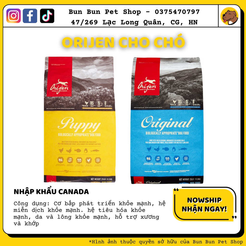 (2kg &amp; 1kg repack) Hạt khô cao cấp cho chó Orijen Puppy/Adult từ Canada