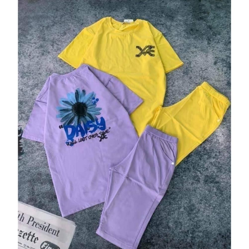 Đồ bộ nữ HCL331 đồ bộ mặc nhà chất cotton đẹp quần lửng hình in hoa cúc Size 40KG - 80KG | BigBuy360 - bigbuy360.vn