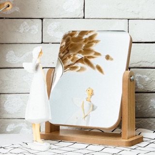 [TẶNG KÈM BÚT TRẮNG] Gương trang điểm để bàn bằng gỗ gương gỗ xoay 360 độ bền chắc