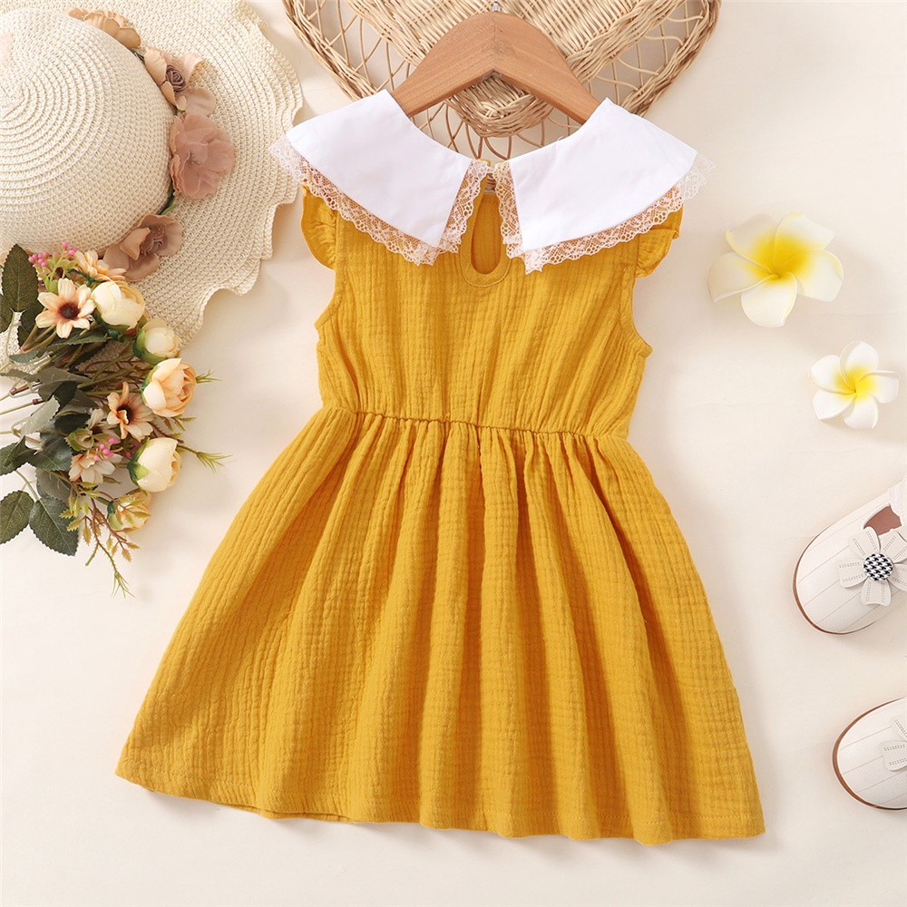 Đầm Chữ A Không Tay Cổ Peter Pan Thêu Hoa Cho Bé Gái 1-6 Tuổi