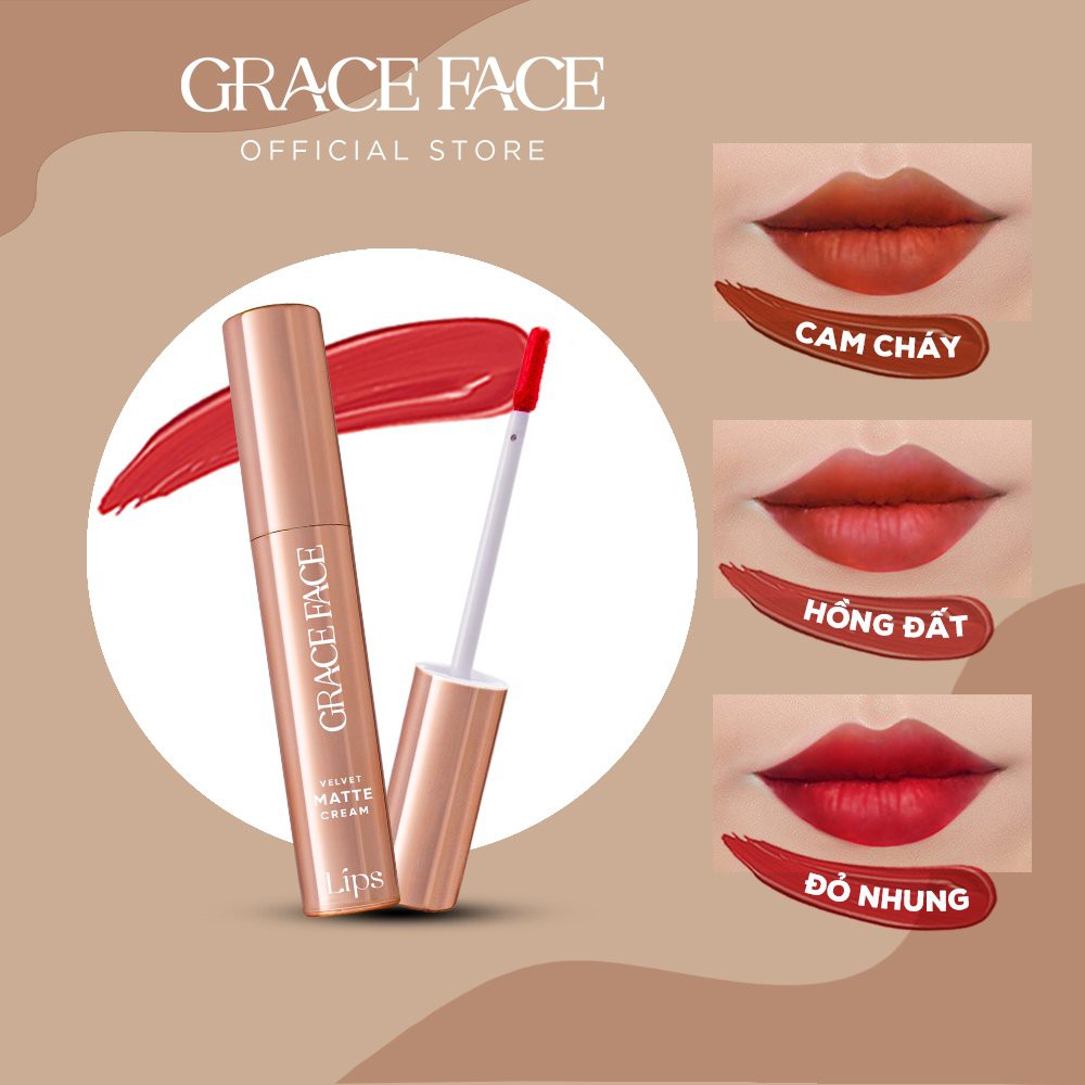 Son kem lì siêu mịn môi chuẩn màu lâu trôi dưỡng ẩm Grace Face Velvet Matte Lipstick 4ml