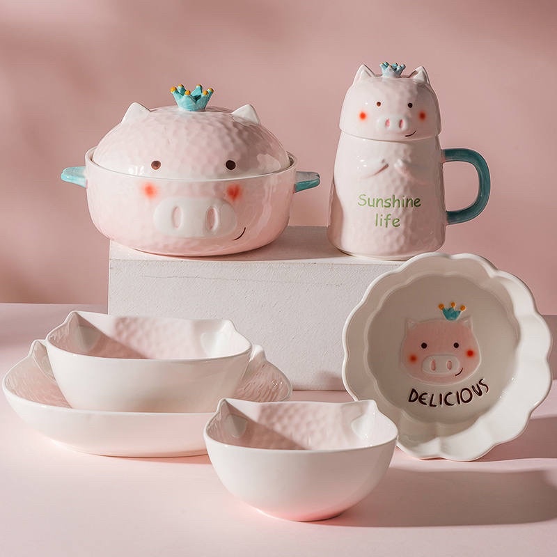 TÔ ĂN MÌ, THỐ SỨ CÓ NẮP ĐẬY HÌNH CHÚ HEO ĐỘI VƯƠNG MIỆN XINH XẮN ĐÁNG YÊU CÓ TAY CẦM