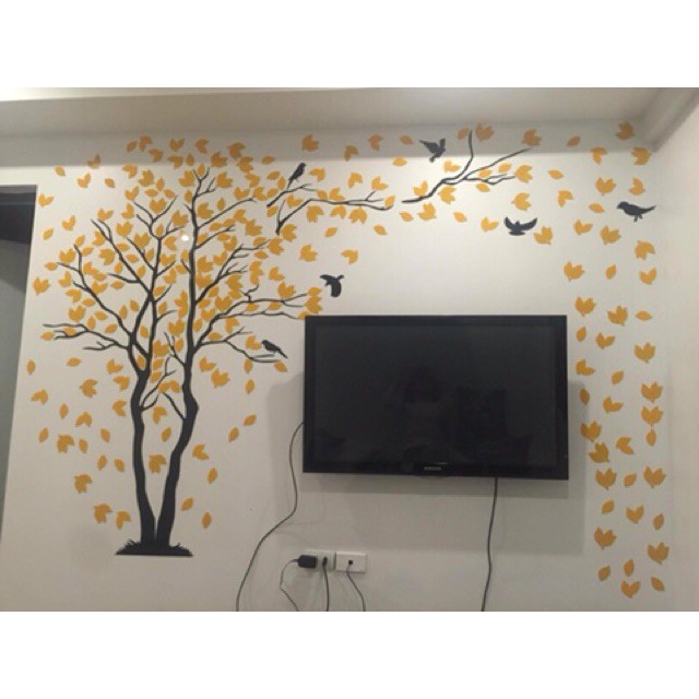 Tranh dán tường mica 3D - Cây tình nhân vàng, trang trí phòng khách, phòng ngủ, spa, khách sạn, quán cafe