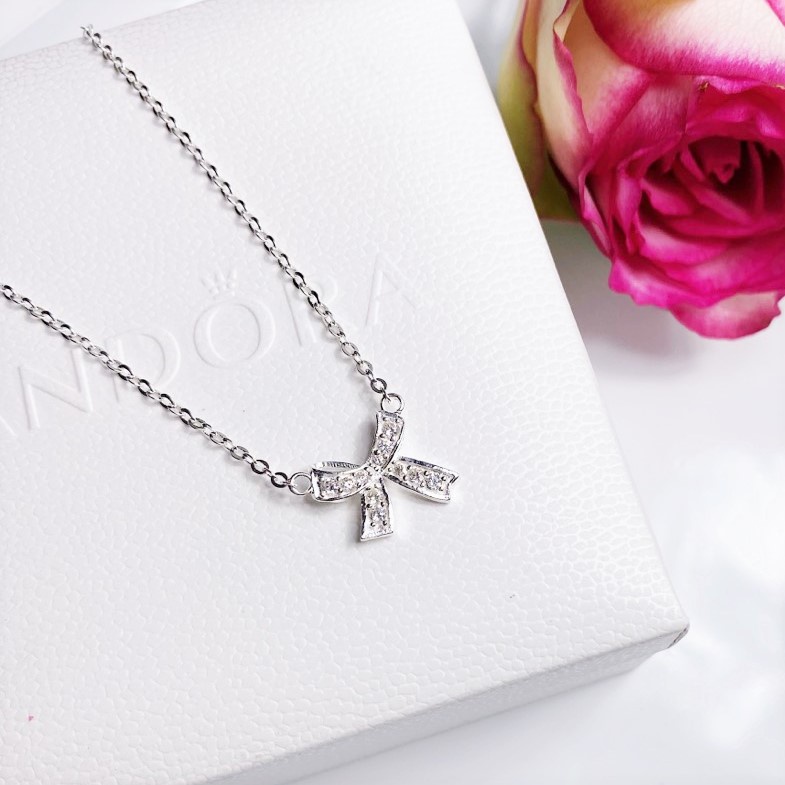 Dây chuyền bạc nữ Evasilver mặt hình nơ gắn đá, Vòng cổ chất liệu bạc thật, sang trọng nữ tính