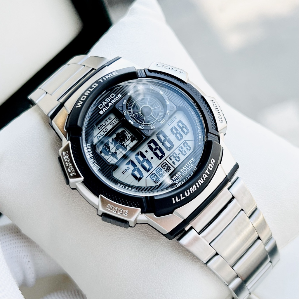 Đồng Hồ Nam Casio AE-1000WD-1A, đồng hồ chính hãng, dây kim loại, tuổi thọ pin 10 năm, world time