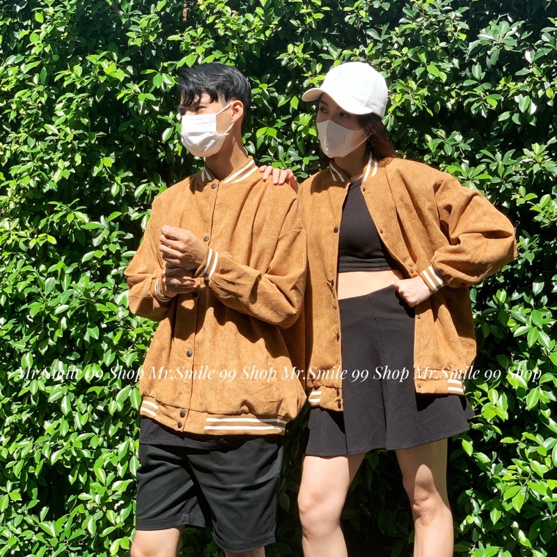 Áo khoác Nam Bomber nhung tăm Nam Nữ Unisex Form Rộng Oversize Cao cấp Phong Cách Hàn quốc Street Style Mr.Smile 99 Shop