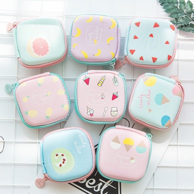 Túi Đựng Tai Nghe / Dây Cáp Usb Mini Cứng Có Khóa Kéo Họa Tiết Hoạt Hình Dễ Thương