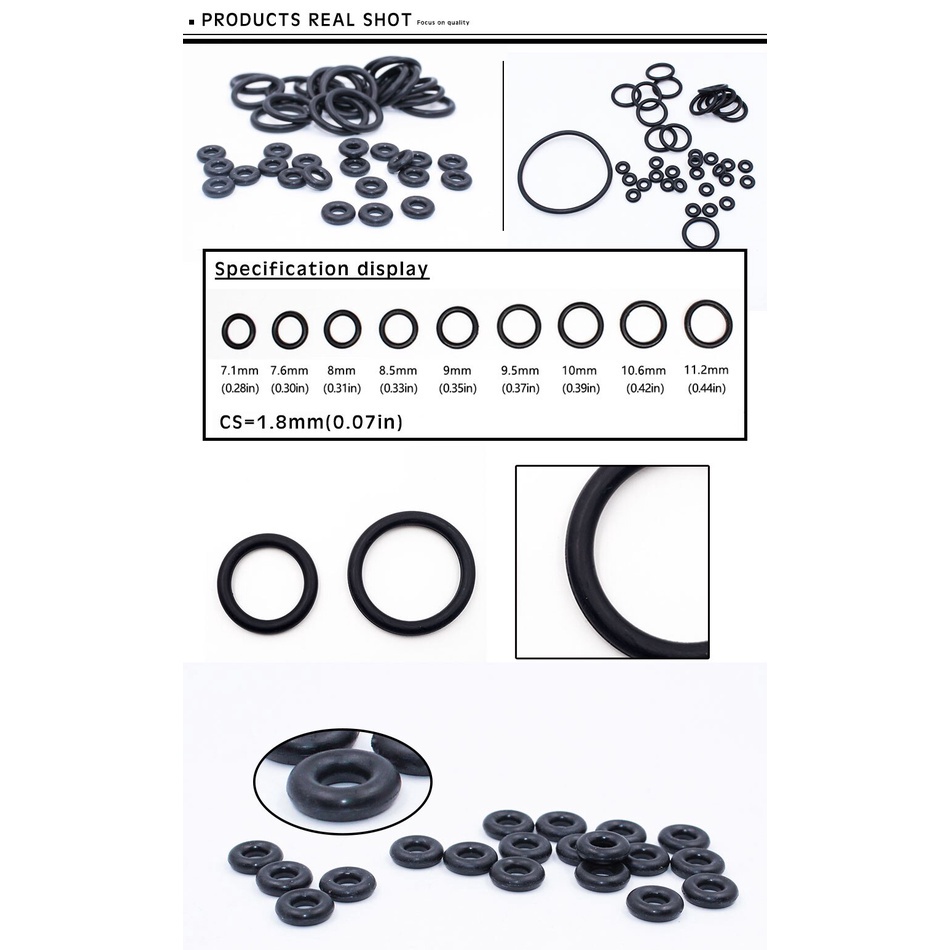 Set 50 Vòng Đệm Cao Su CS1.8mm ID7.1 / 7.6 / 8 / 8.5 / 9 / 9.5 / 10 / 10.6 / 11.2 * 1.8mm