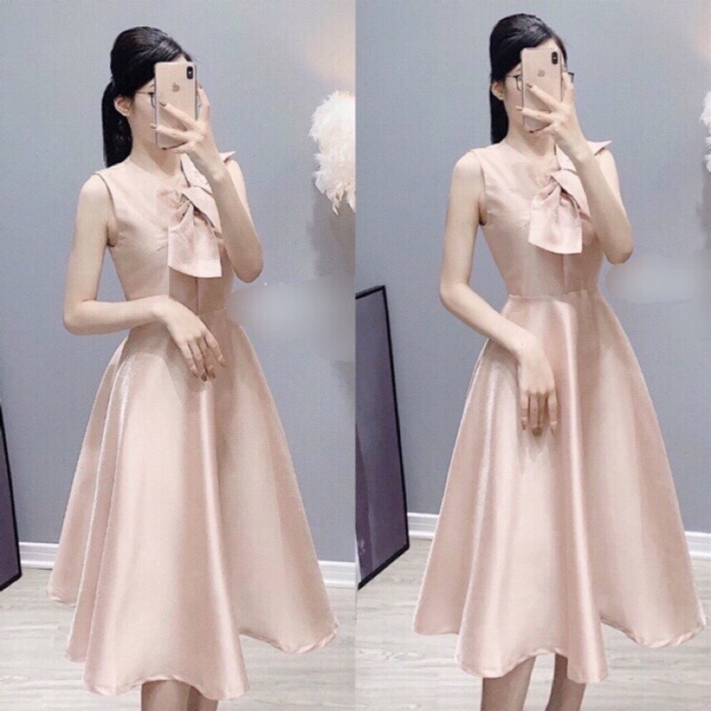 Váy be xoè bồng phối nơ vai thiết kế DVC