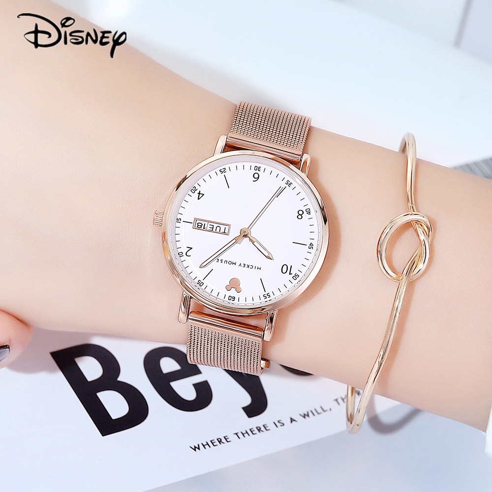 Disney Đồng Hồ quartz Hai Mặt Có Lịch Thời Trang Hàn Quốc Cho Nữ
