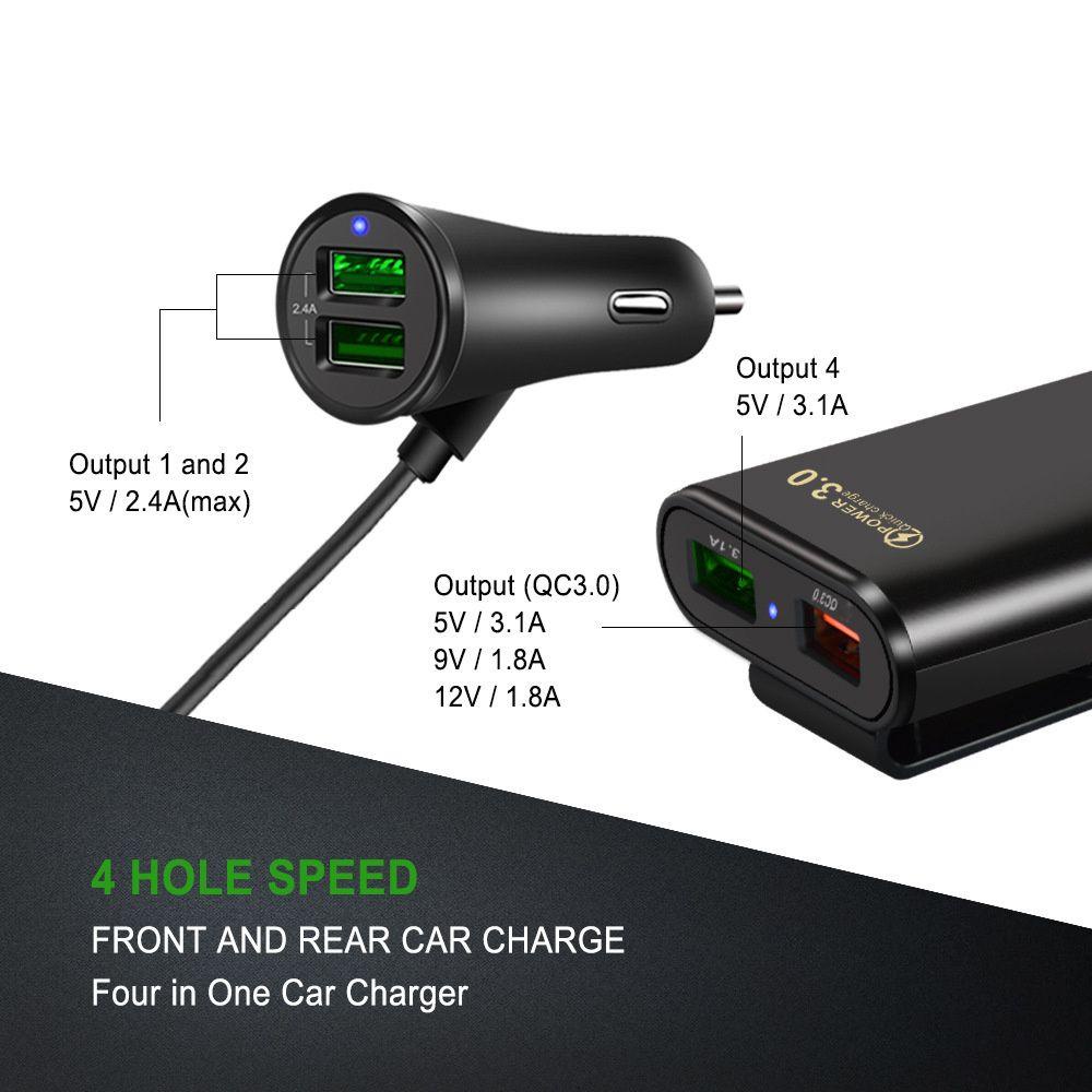 Ổ Cắm Sạc Nhanh QC3.0 4 Cổng Cho Xe Hơi