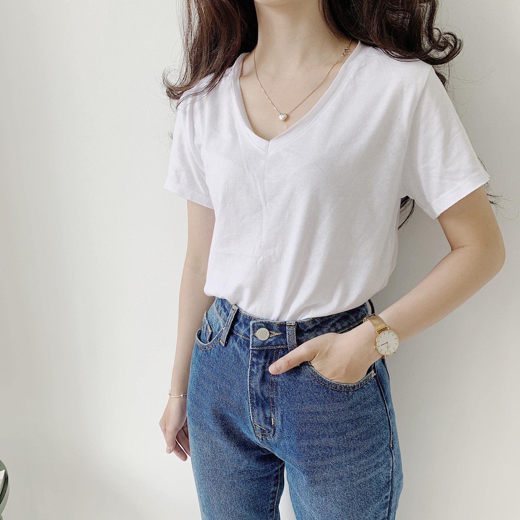 CHẤT MỀM MÁT + ẢNH THỰC TẾ - Áo Thun trơn cổ tim chữ V Dory&amp;Pony 100% COTTON H*M – A126 (Nhiều màu) - Áo phông BASIC