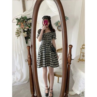 ĐẦM SỌC CARO CỘT EO ( HÀNG QUẢNG CHÂU )