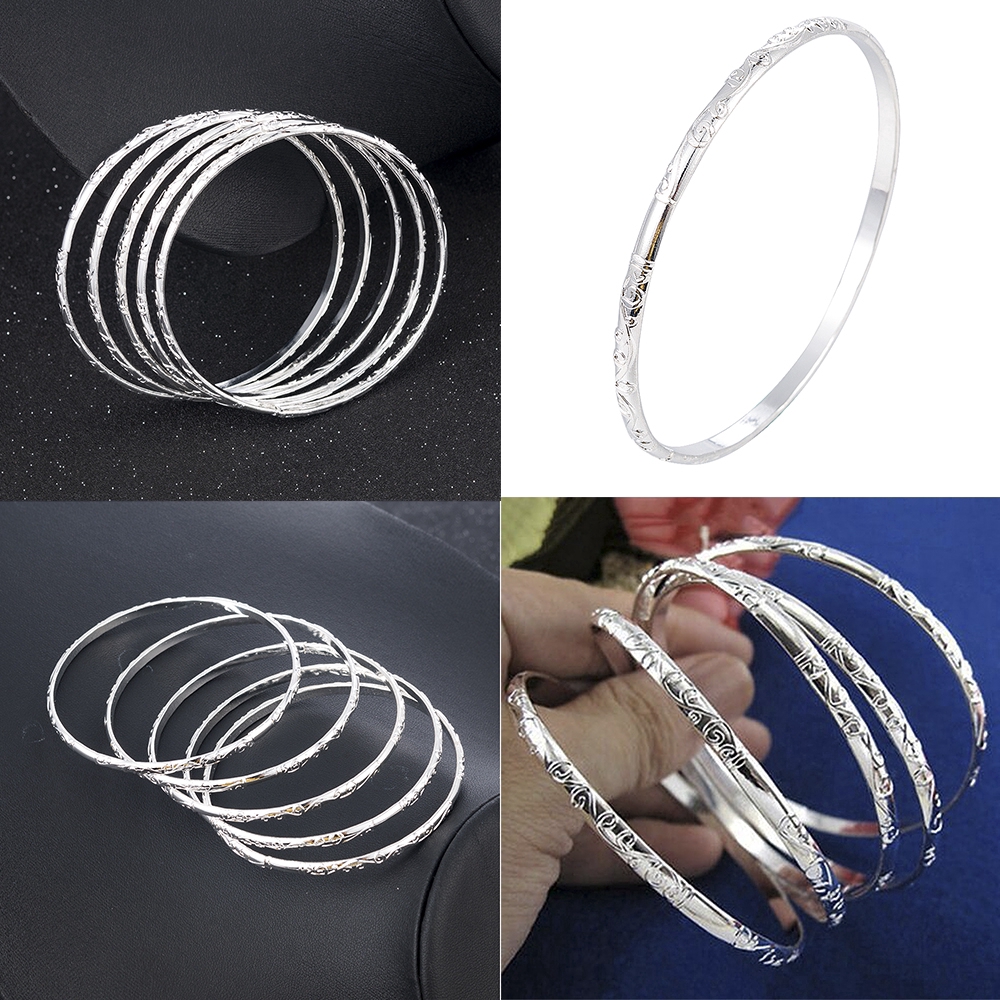 Bộ 5 vòng đeo tay màu bạc dành cho nữ 7cm