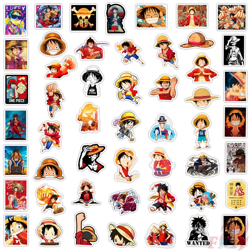 Set 50 hình dán One Piece Luffy Series 01 chống thấm nước trang trí đa dụng