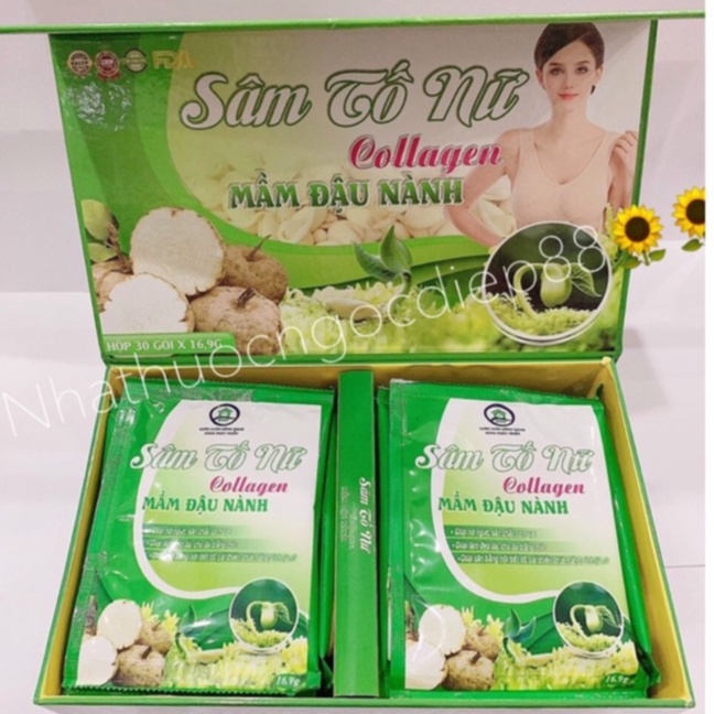 SÂM TỐ NỮ COLLAGEN MẦM ĐẬU NÀNH - Bổ sung Estrogen tự nhiên, giúp nở ngực,săn chắc,cân bằng nội tiết tố- Hộp 30 gói