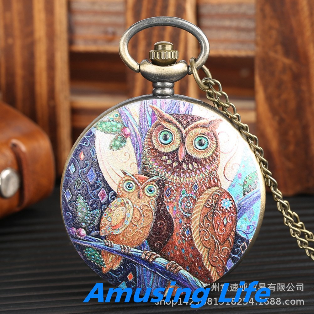 Quartz Pocket Watch Nóng Mới Lật Phim Hoạt Hình Con Cú Họa Tiết Đồng Hồ Bỏ Túi Dễ Thương Sinh Viên Nhiều Mẫu Lựa Chọn Nh