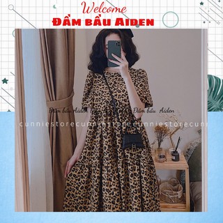 Váy bầu đẹp thời trang suông A  da beo chất lụa hàn freesize 45-70kg