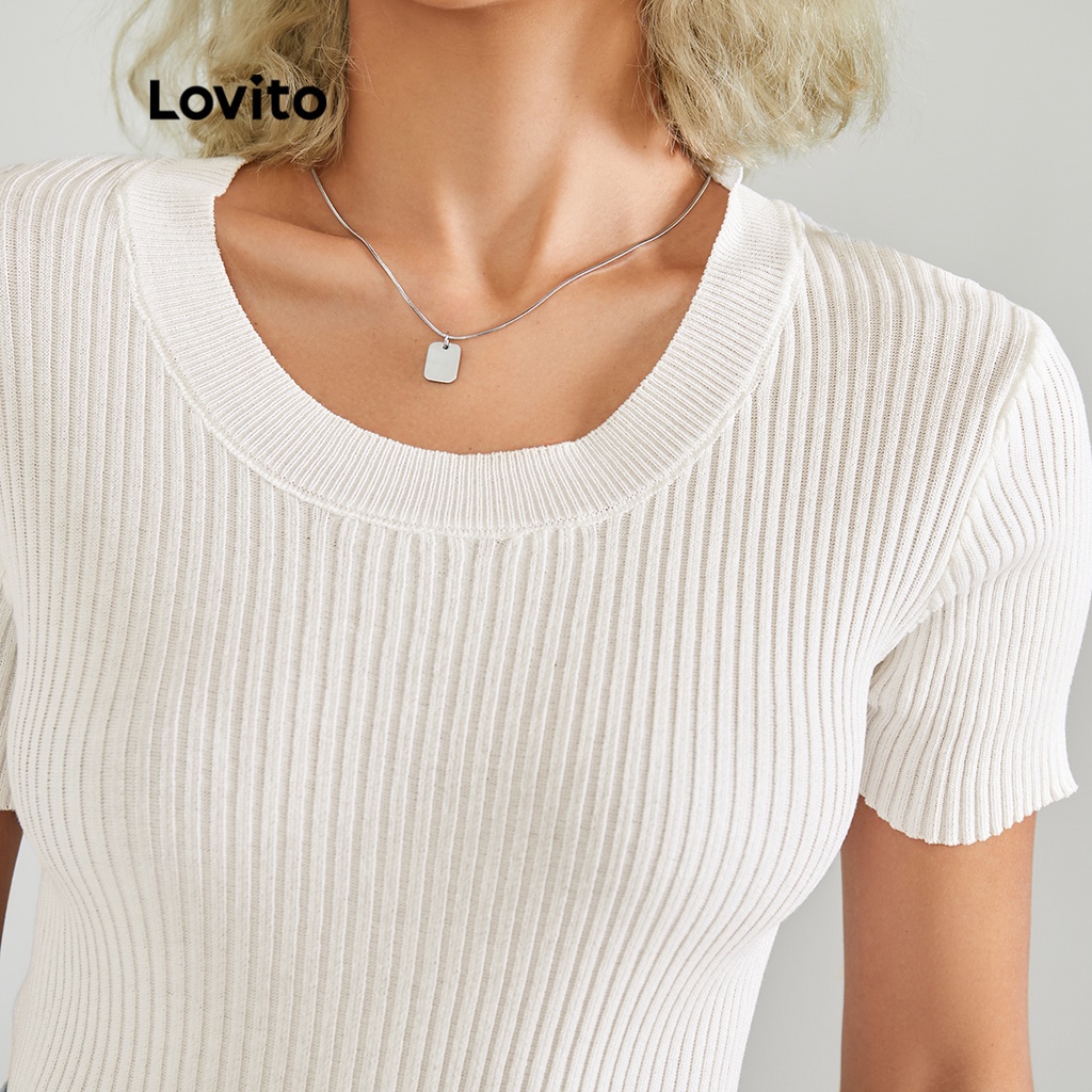 Áo Dệt Kim Lovito Ngắn Tay Cổ Tròn Màu Trơn Thời Trang Cho Nữ L22AD125 (Màu Trắng)