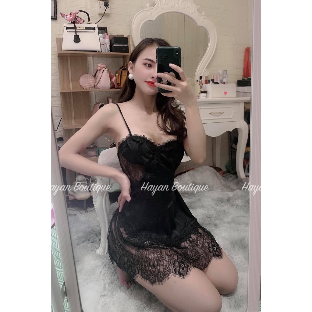 Váy ngủ sexy ren chân viền hoa gợi cảm, váy ngủ lụa quyến rũ QUẢNG CHÂU #HT25